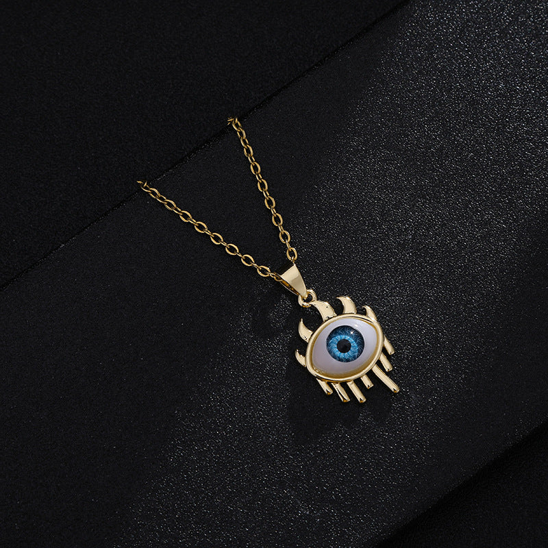 Collana vintage con occhio di Allah geometrico per uomo e donna in rame placcato oro su catena a maglie ovali