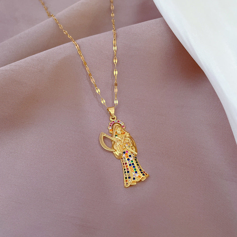 Collana girocollo da donna in acciaio inossidabile con geometria esotica micro-pavé e motivo a margherita