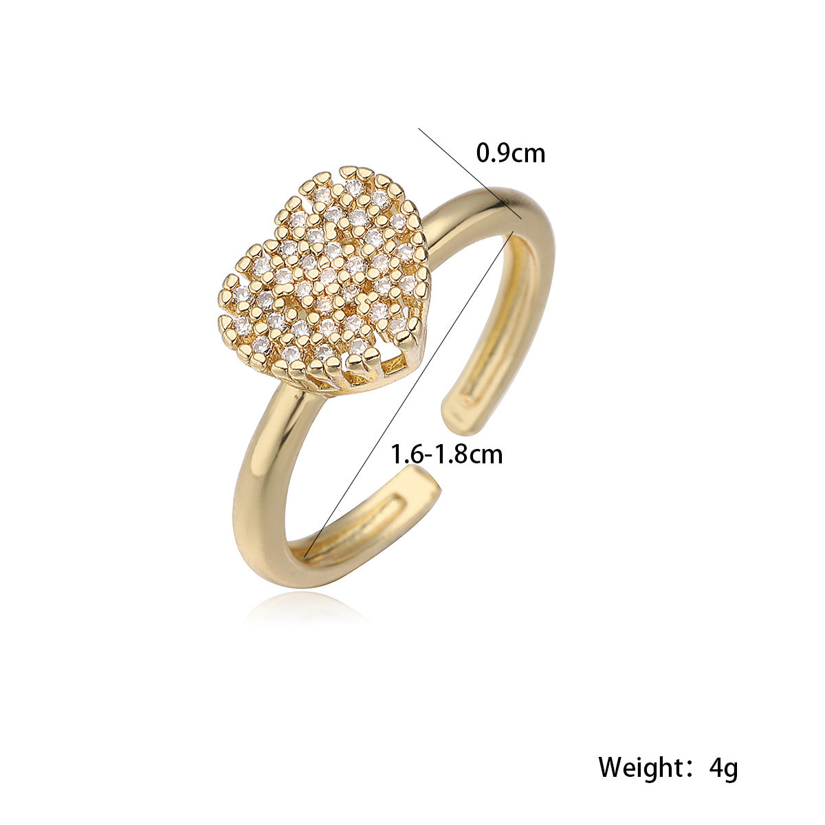 Minimalist 18K Gold Plated Brass Heart Ring with Cubic Zirconia for Women