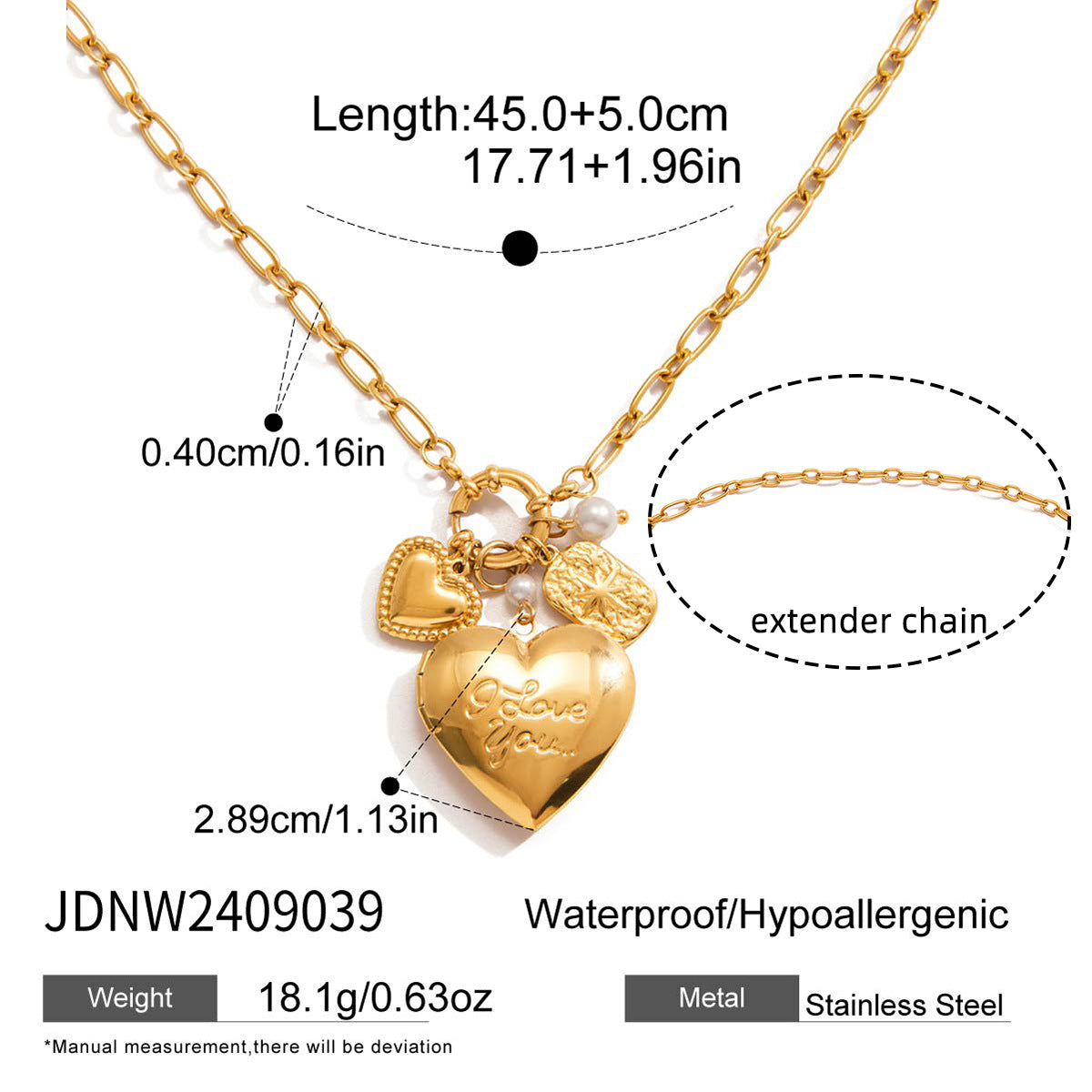 Collana Pendente a Cuore Casual in Acciaio Inossidabile con Finitura Placcata da Donna