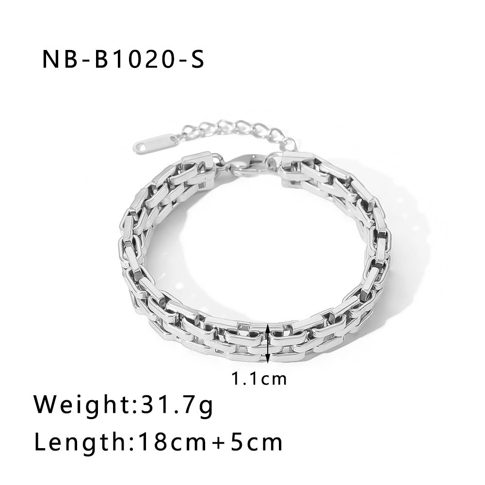 Punk Style Geometric Stainless Steel Bracelet with Thick Chain Design and 24K Gold Plated Finish