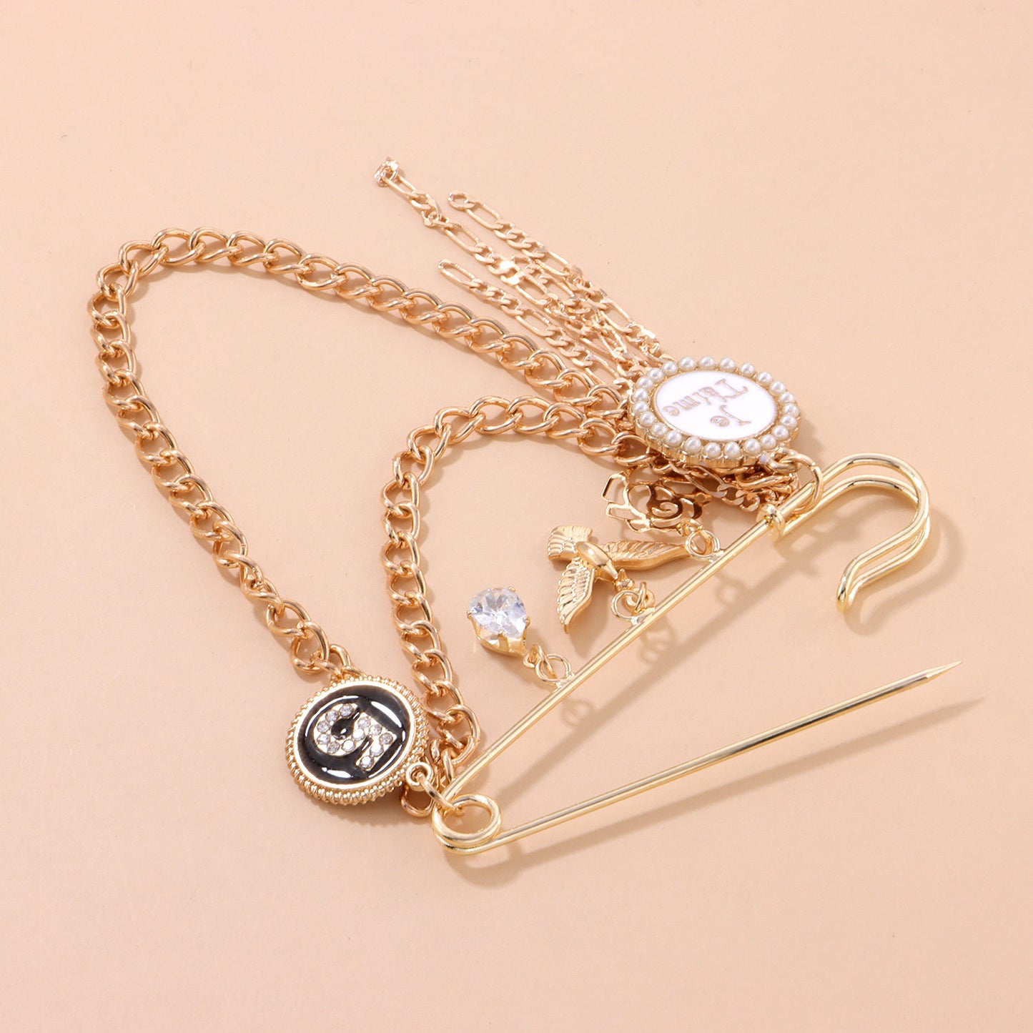 Punk Vintage Geometric Number 5 Brooch with Rhinestone Inlay Alloy Plated Women's Jewelry