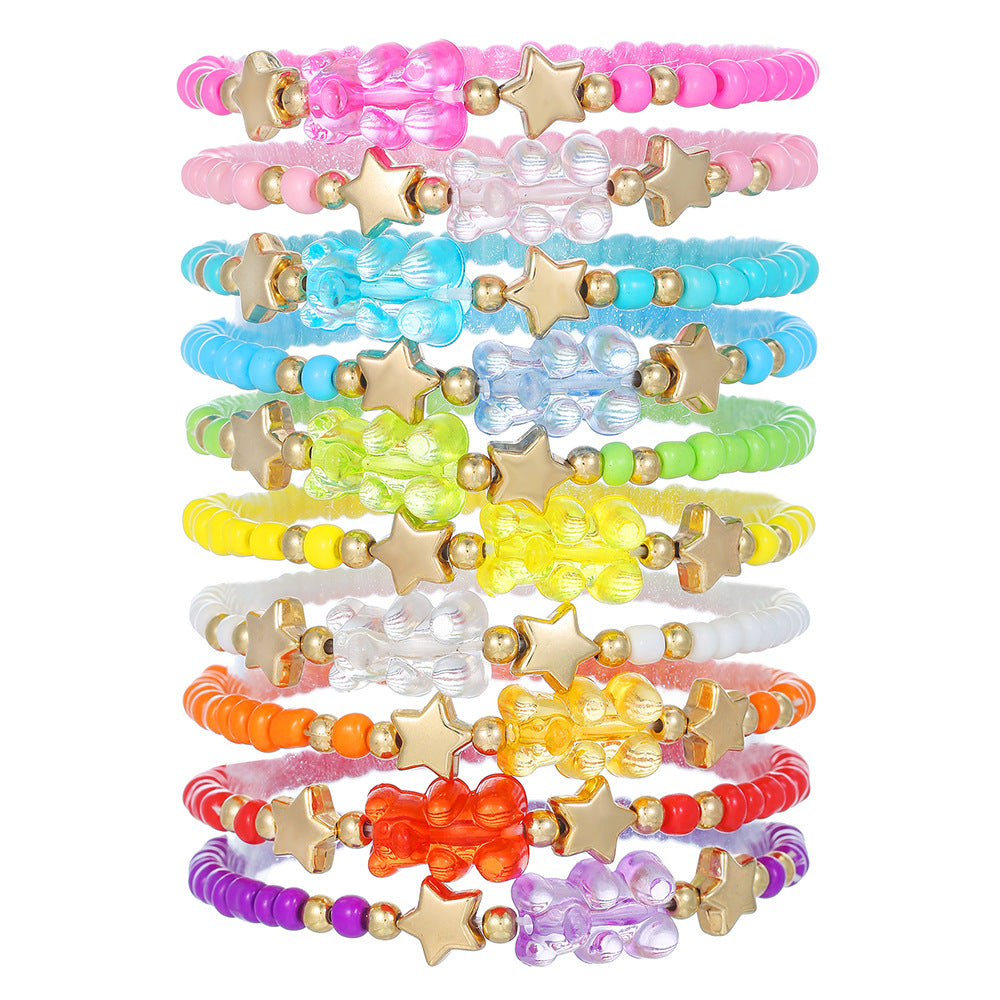Cute Cartoon Acrylic Bear Beaded Bracelet Set