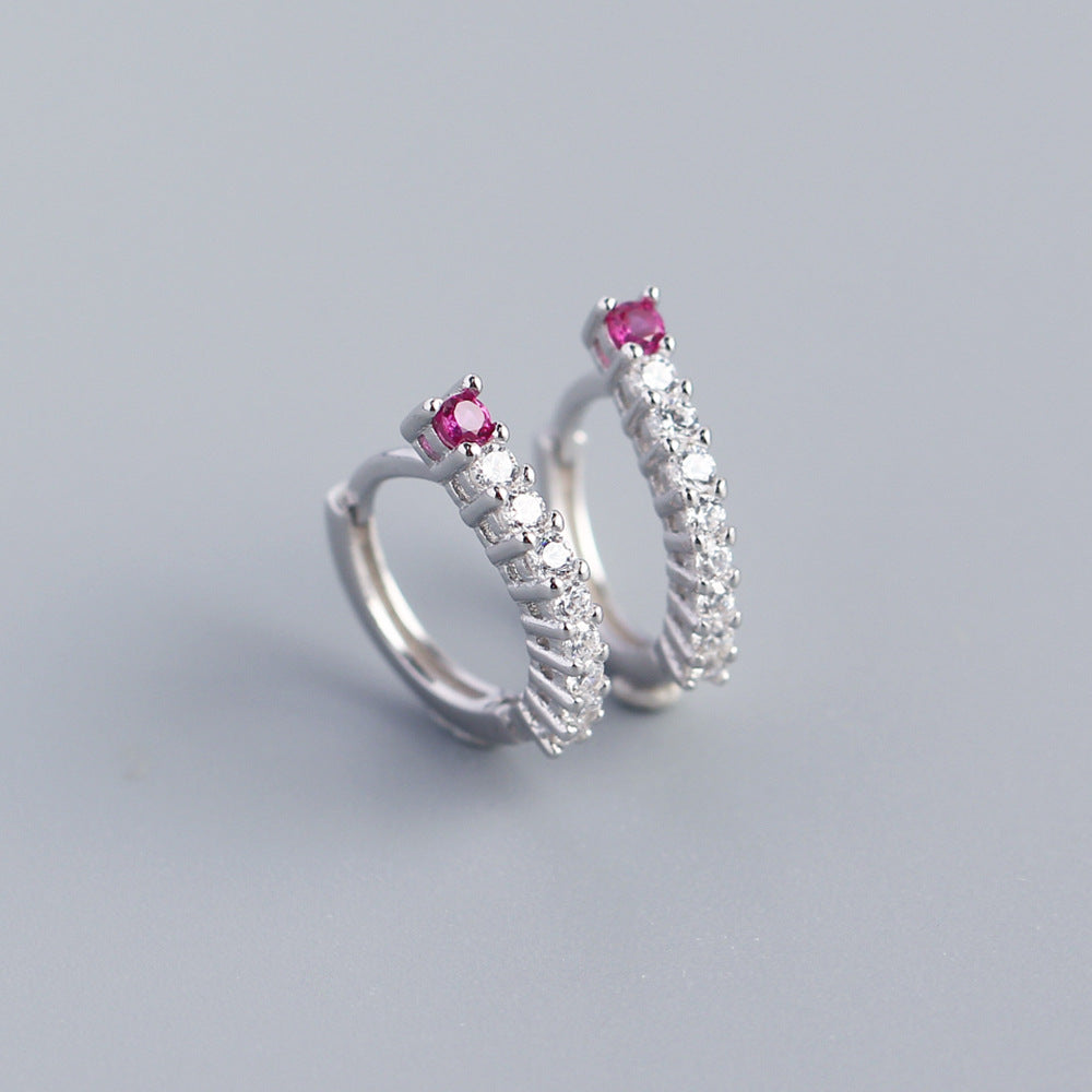 Elegant 925 Sterling Silver Round Geometric Inlaid Rhinestone Hoop Earrings for Women