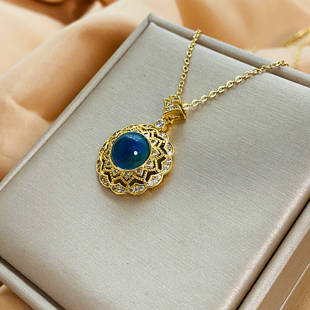 Collana Minimalista da Donna in Acciaio al Titanio a Goccia con Finitura Elettroplaccata e Catena a Maglie O