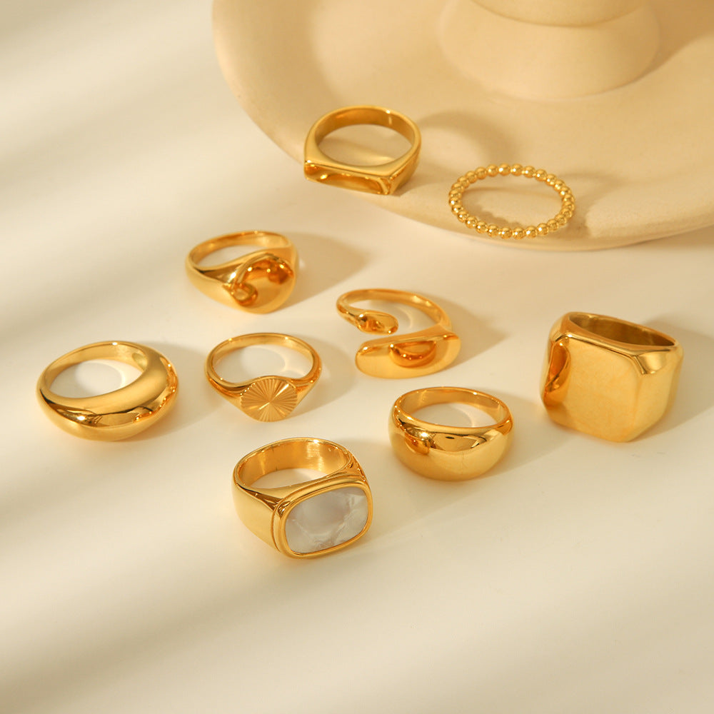 Geometric Titanium Steel Ring with Gold Plating for Women Fashionable and Fade-Resistant Band