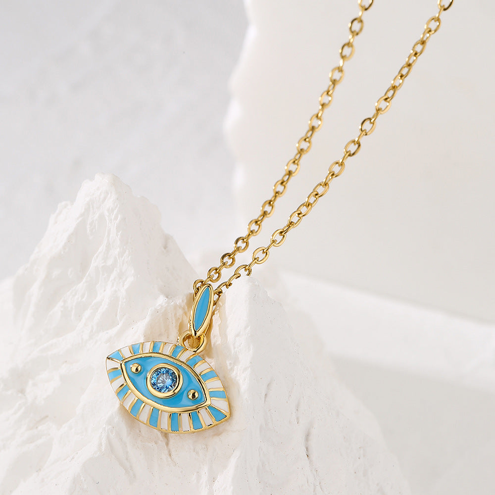 Collana pendente con occhio di Allah in stile bohémien da donna, con base in rame e finitura smaltata a forma geometrica