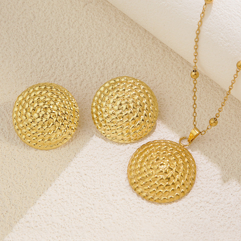 Set di collana e orecchini da donna in acciaio inossidabile con stampaggio geometrico rotondo minimalista