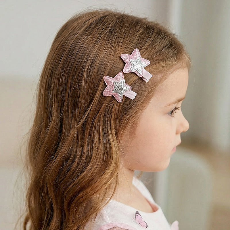 Natural Style Bow-Shaped Hair Clip Set for Girls with Polyester Material and Ruffled Mesh Detail
