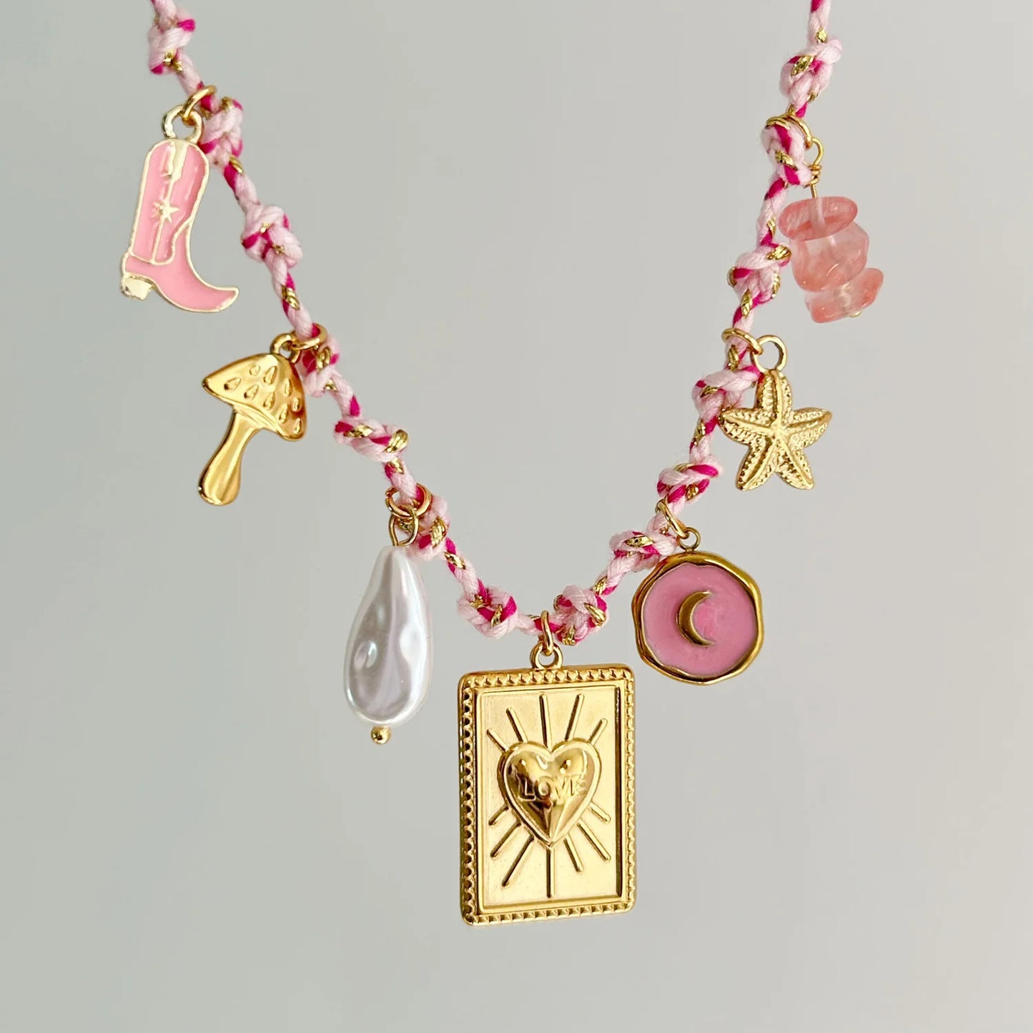 Fresh and Sweet Starfish Pearl Heart Pendant Necklace in Stainless Steel with Plated Finish on Adjustable Cord