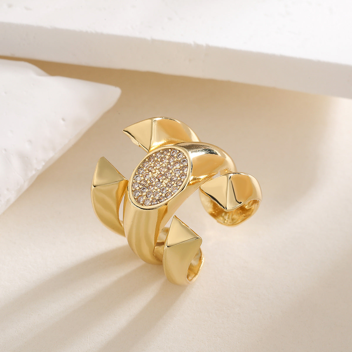 Irregular Geometric Copper Ring with 18K Gold Plating for Women, Fashionable Minimalist Statement Ring
