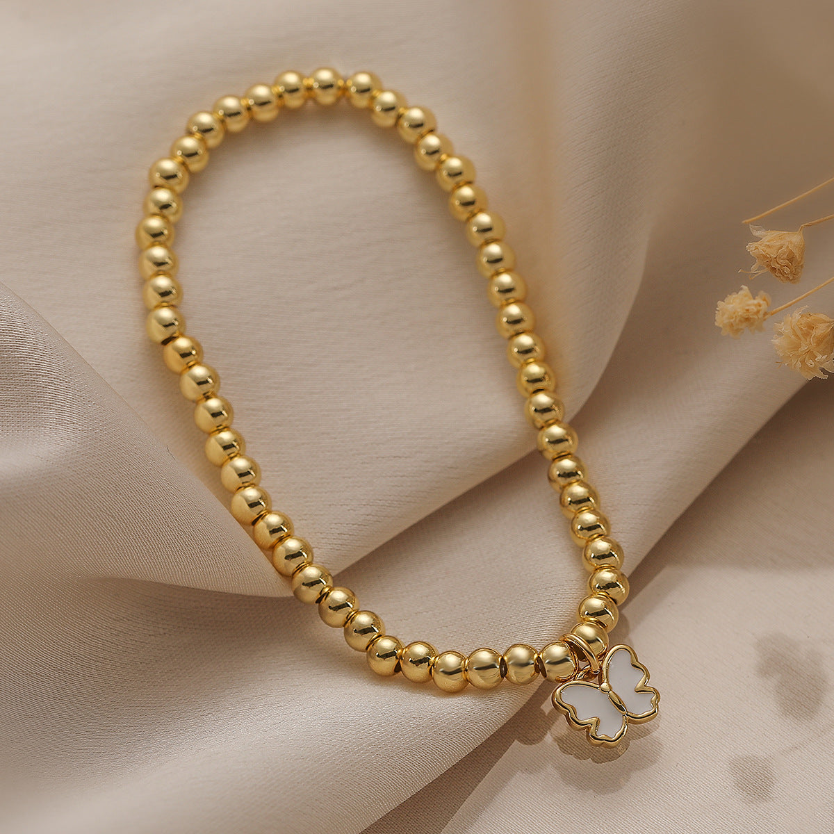 Elegant Butterfly-Shaped Copper Bracelet with Gold Plating and Zircon Inlay for Women