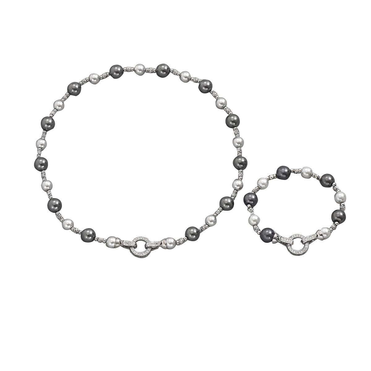 Set Collana e Bracciale da Donna Stile Geometrico Perla con Intarsio di Zirconi e Ciondolo in Rame
