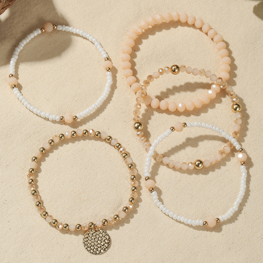 Bohemian Elegant Geometric Round Glass Seed Bead Stretch Bracelet Set for Women