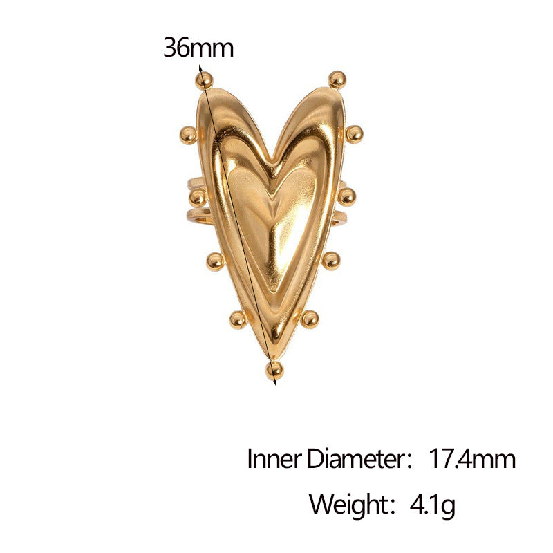 Anello aperto minimalista a forma di cuore in acciaio inossidabile con placcatura in oro 18 carati da donna