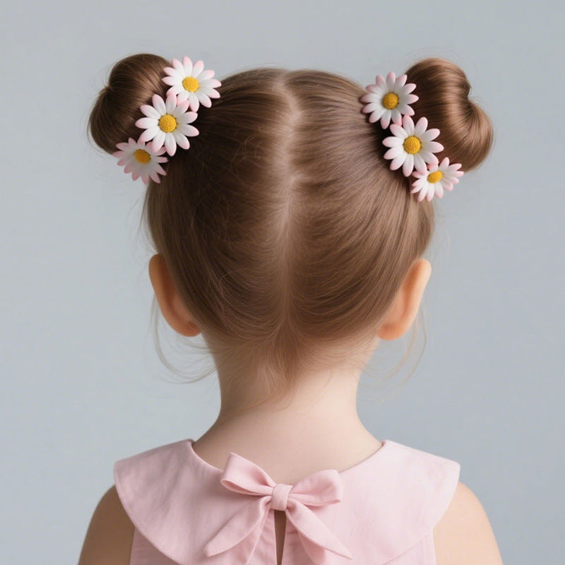 Cerchietto Floreale Elastico per Bambini con Dettagli in Resina a Girasole e Bordo in Pizzo in Tessuto