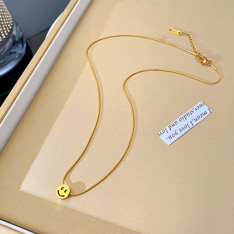 Luxury Geometric Smiley Face Hollow Design Plated Titanium Steel Snake Chain Bracelet