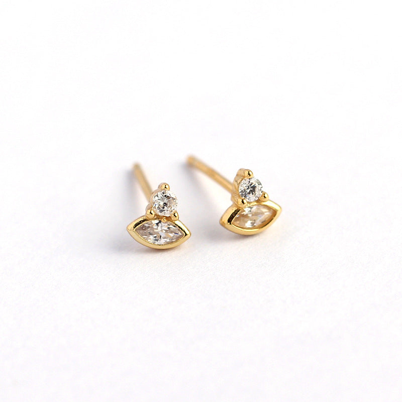 Orecchini a perno geometrici a occhio di marquise minimalisti in argento sterling 925 con intarsi di strass per donna
