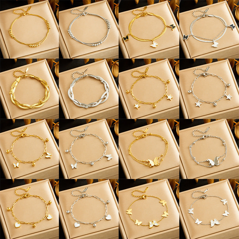 Bracciale di lusso da donna in acciaio inossidabile placcato a forma di cuore, stella o farfalla