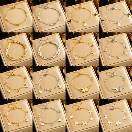 Luxury Fashion Stainless Steel Plated Heart Star Butterfly Bracelet for Women