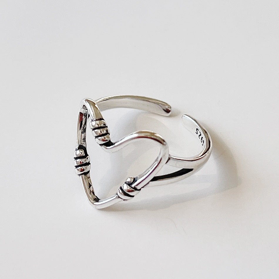 Vintage Minimalist 925 Sterling Silver Heart Knot Open Ring for Women
