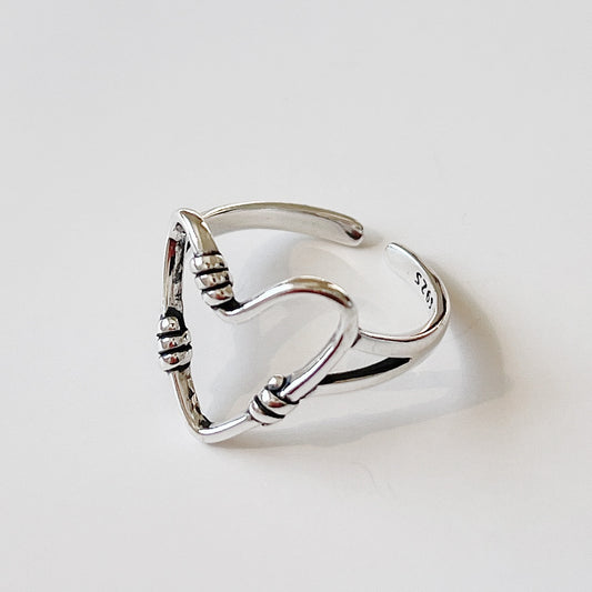 Anillo abierto de nudo de corazón de plata de ley 925 minimalista vintage para mujer