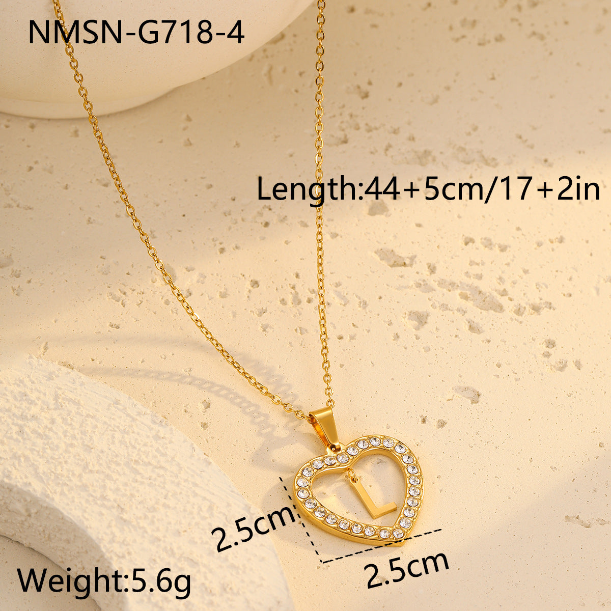 Fashionable Heart-Shaped Stainless Steel Necklace with 18K Gold Plating and Zircon Inlay for Women