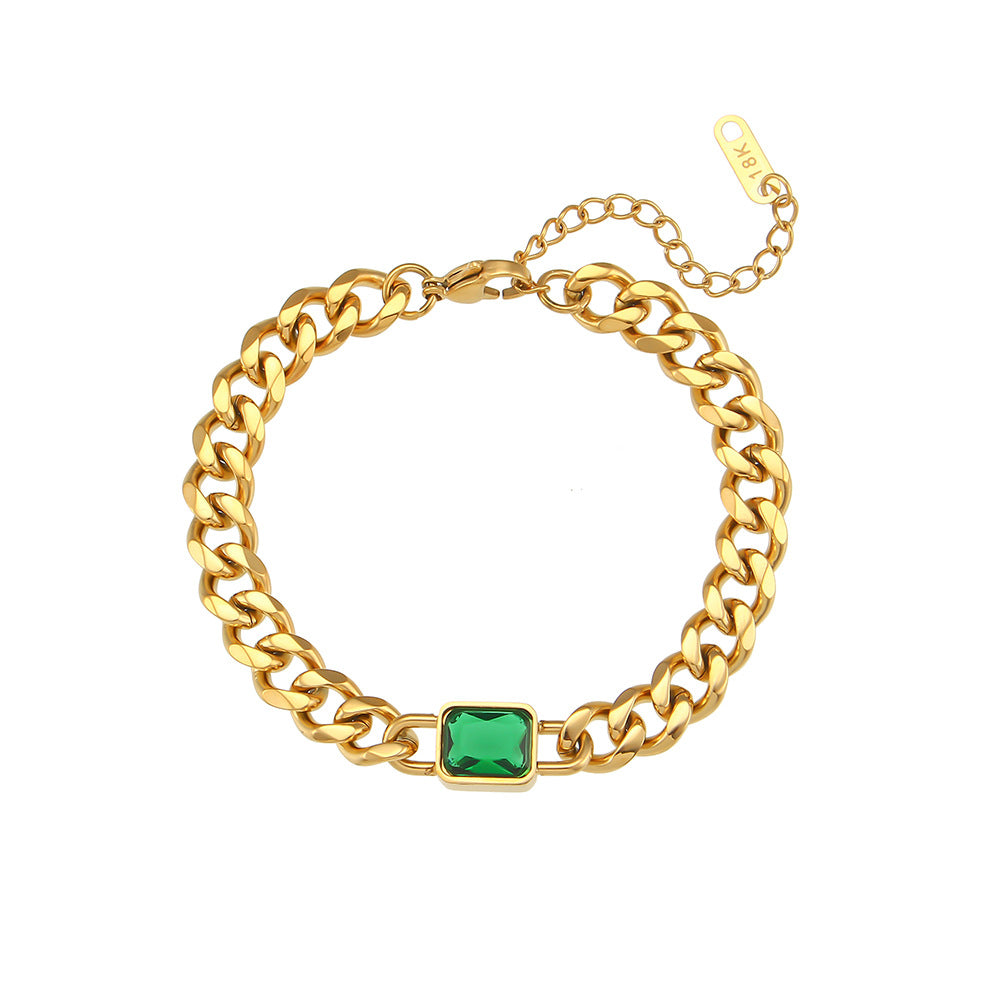 Bracciale a catena cubana geometrico alla moda in acciaio inossidabile da donna con placcatura in oro 18 carati e inserti in zirconi
