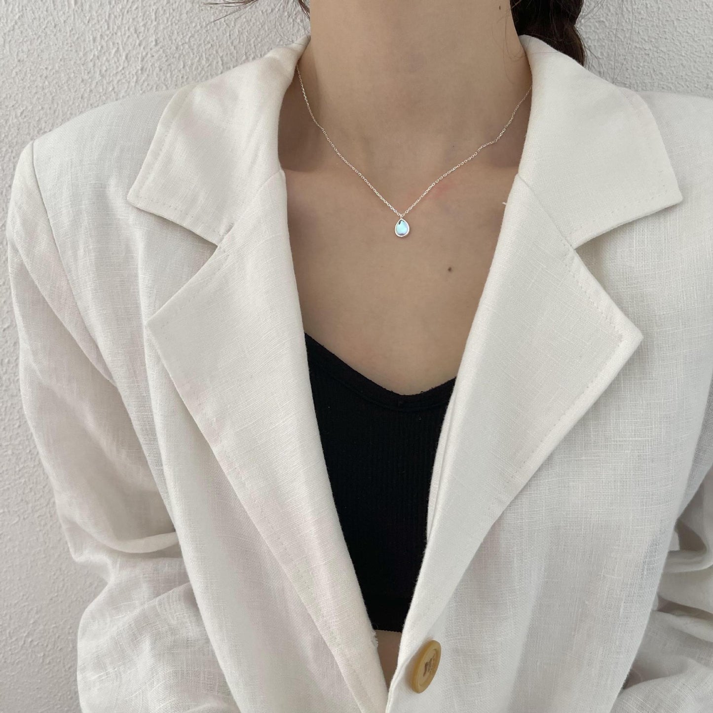 Minimalist Teardrop Pendant Necklace in 925 Sterling Silver with Gold Plating on Beaded Chain