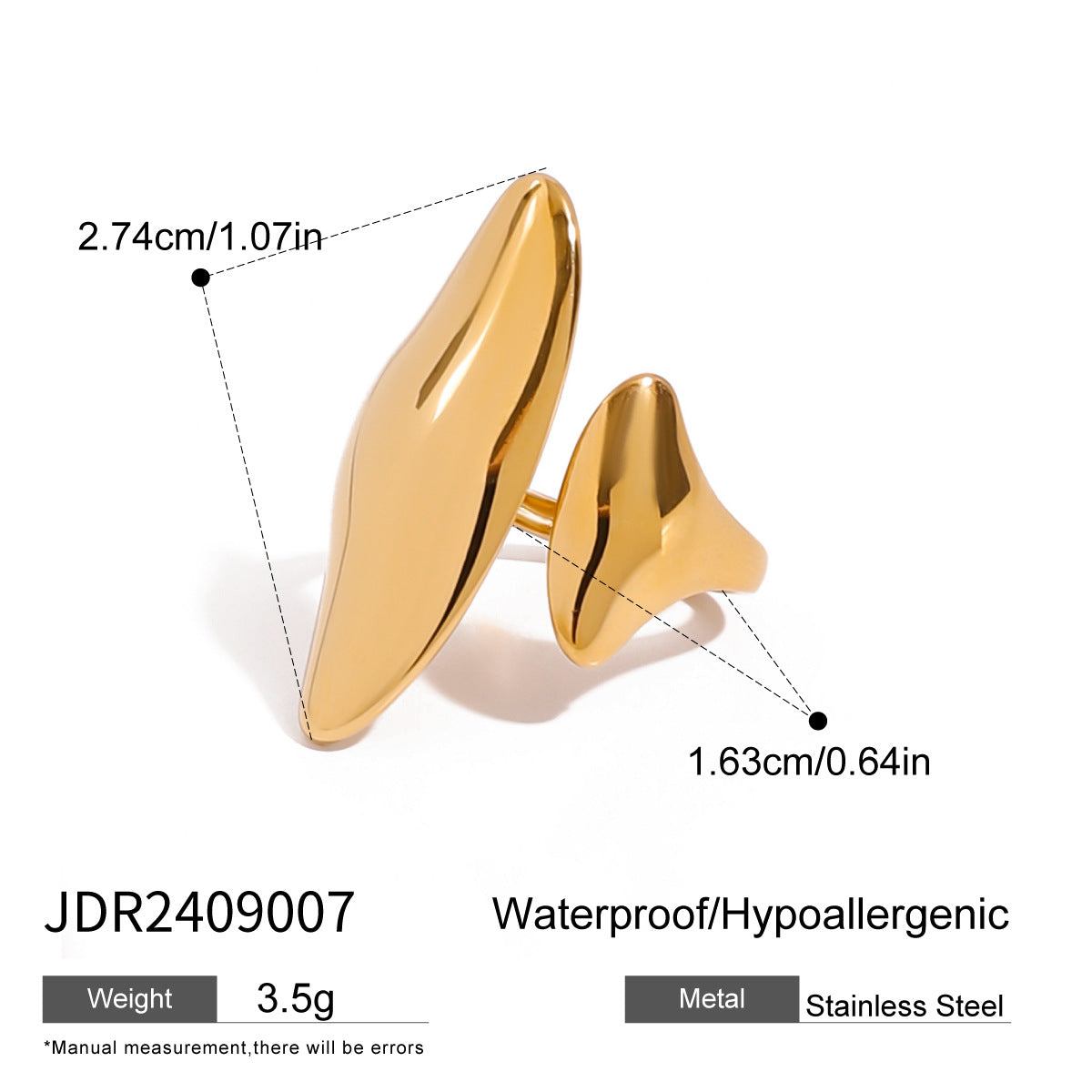 Geometric Stainless Steel Plated Ring with Pearl Inlay for Women
