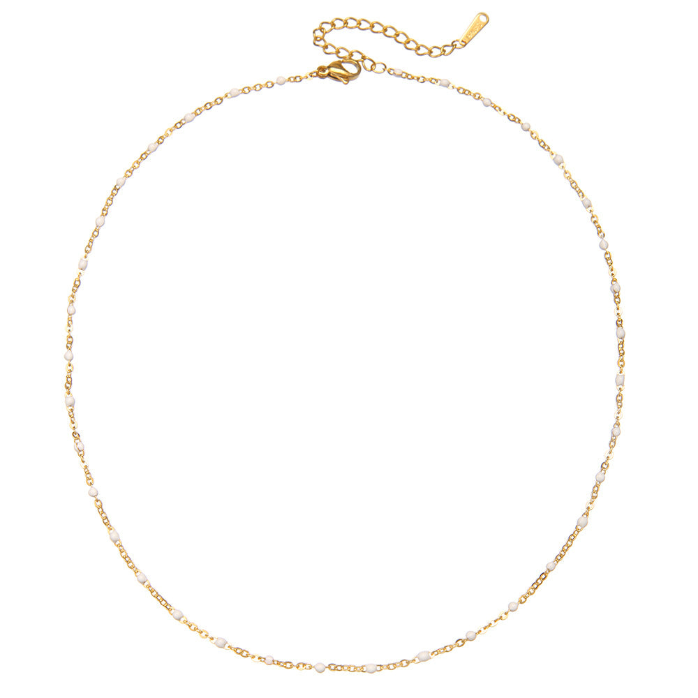 Bohemian Drip Oil Round Geometric Stainless Steel Ball Chain Necklace for Women