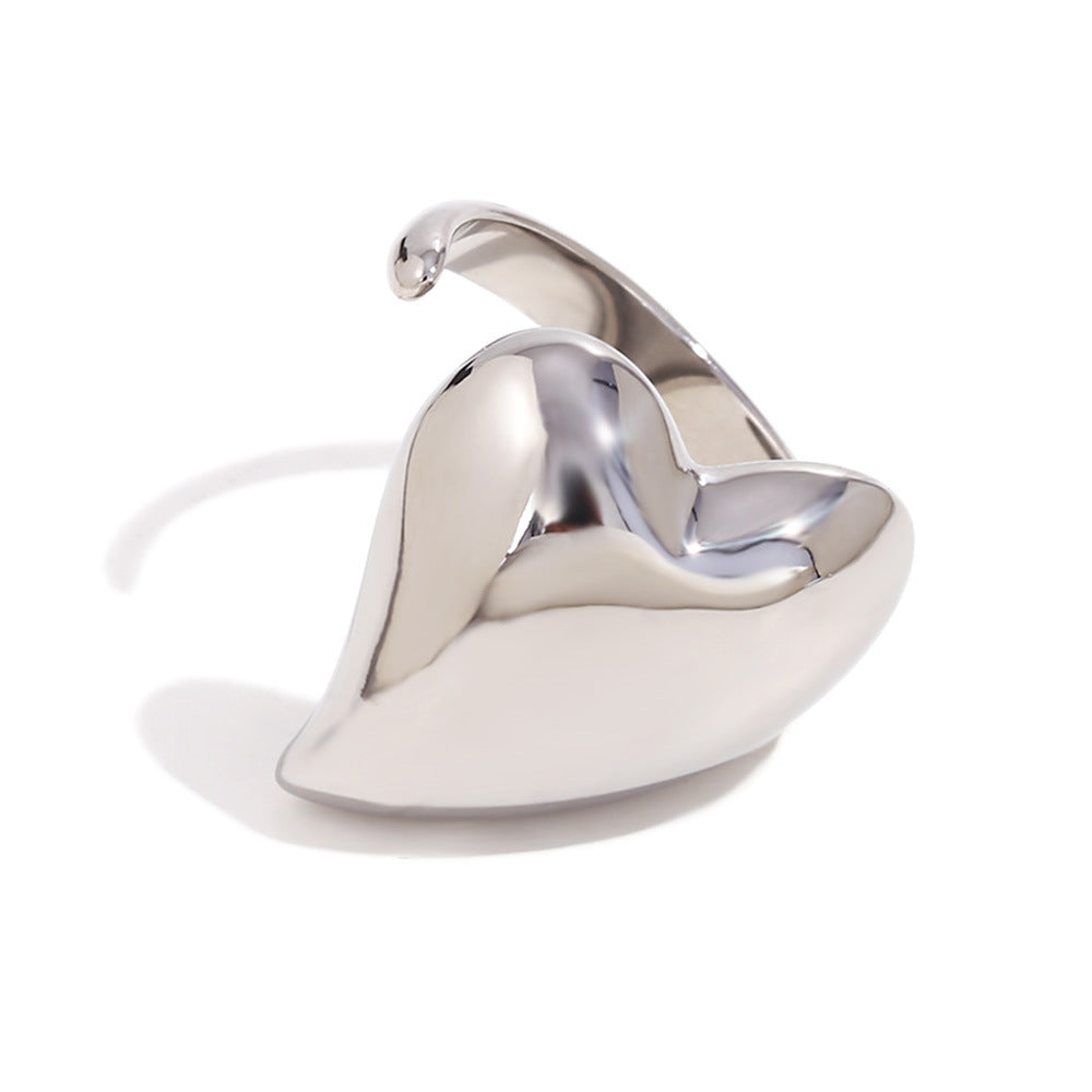 Anello a Cuore Geometrico Punk in Acciaio Inossidabile con Placcatura in Oro 18K da Donna