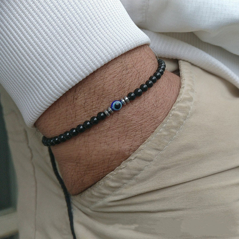 4mm Evil Eye Beaded Bracelet with Tiger Eye and Turquoise Unisex Geometric Jewelry