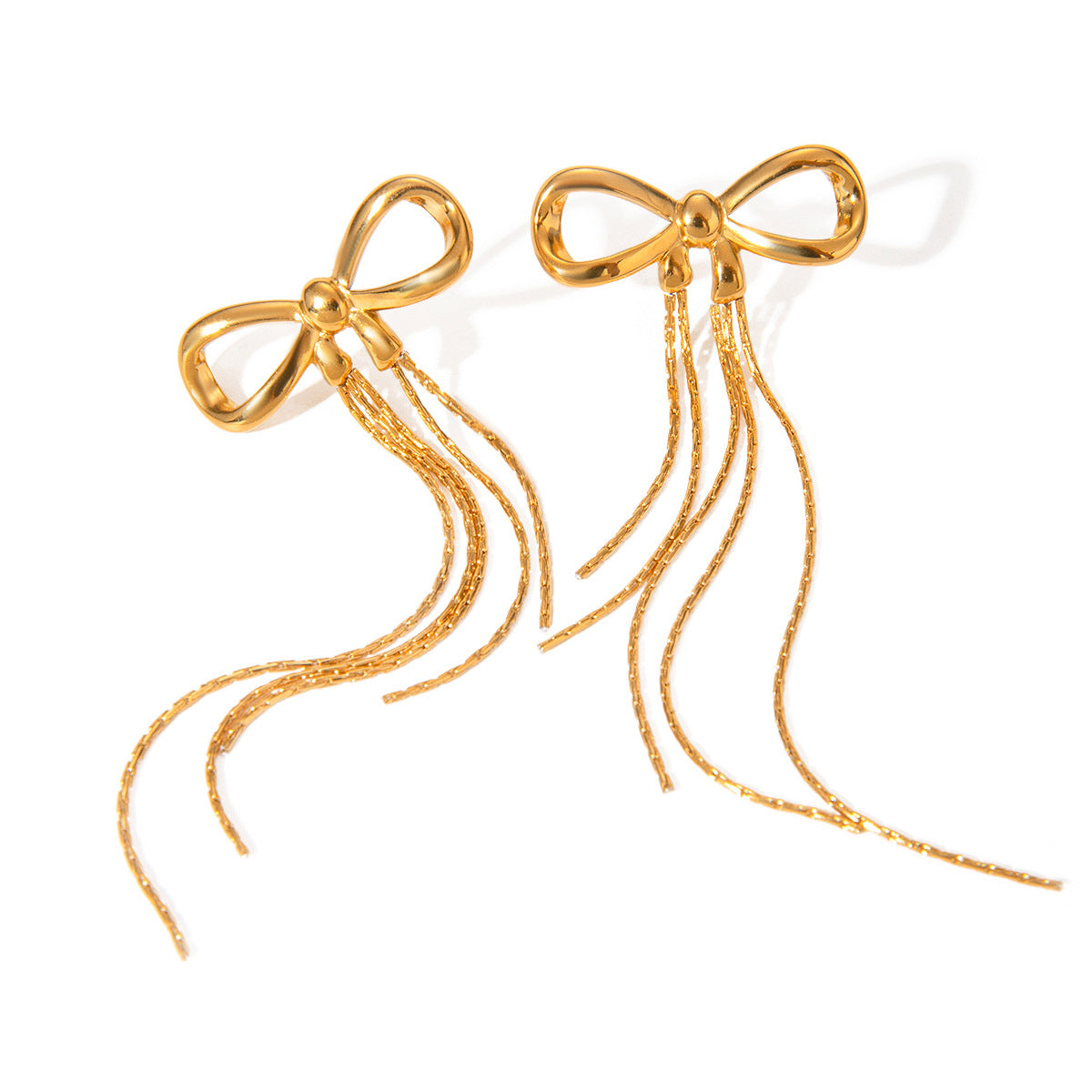 18K Gold Plated Stainless Steel Bow Earrings with Tassel