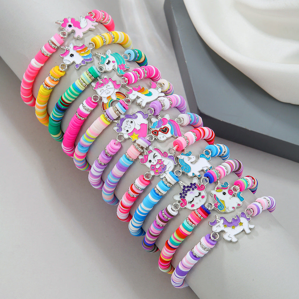 Cute Rainbow Unicorn Drip Oil Resin Bracelet Multi-Layer Stretch Friendship Bangle