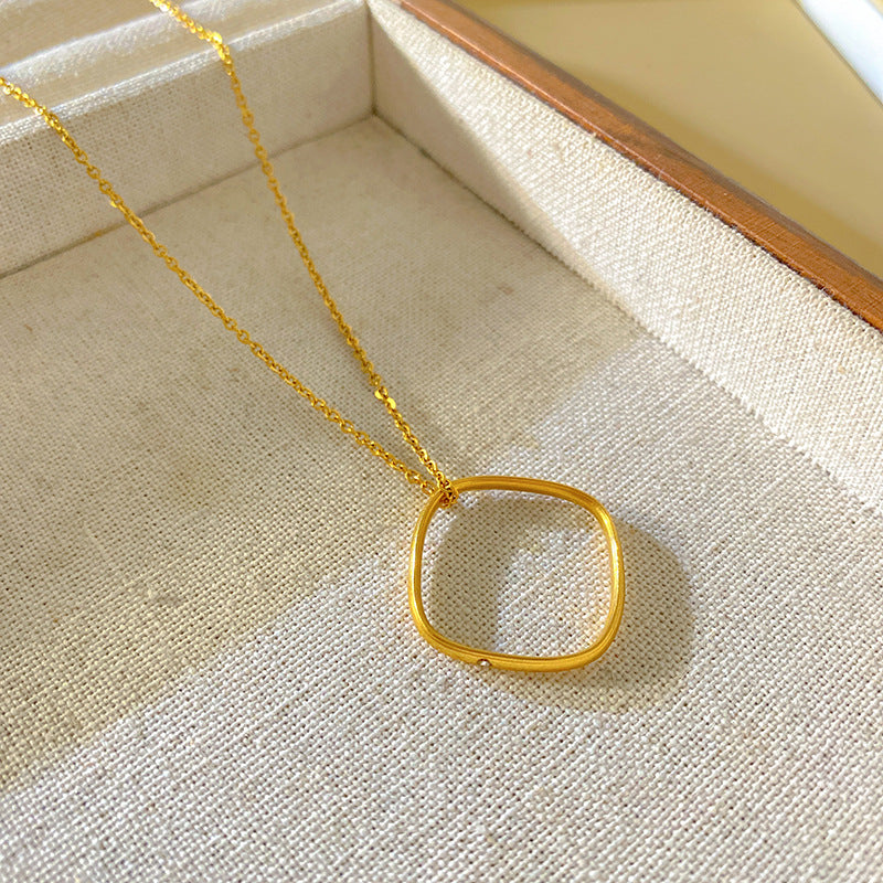 Minimalist Geometric Square Titanium Steel Plated Ring Pendant Necklace for Unisex
