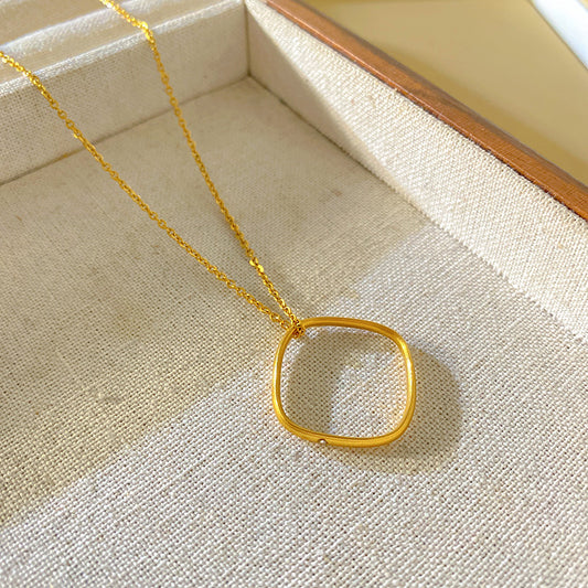 Minimalist Geometric Square Titanium Steel Plated Ring Pendant Necklace for Unisex