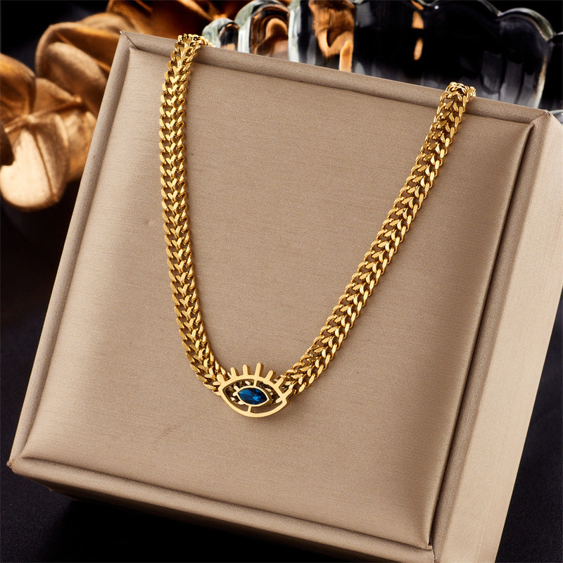 Collana Pendente Cuore a Doppio Strato Stile Minimalista con Ciondoli Quadrati con Strass Intarsiati e Rotondi in Perle su Catena in Acciaio Inossidabile