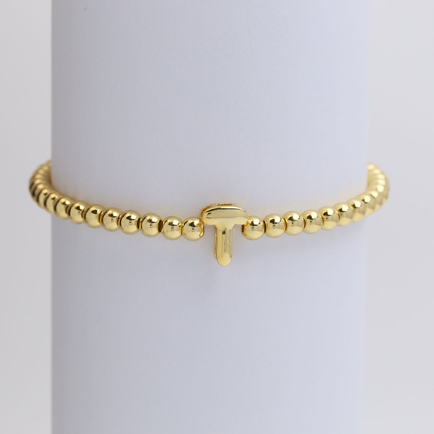 18K Gold Plated Brass Letter Hematite Bead Stretch Bracelet for Women