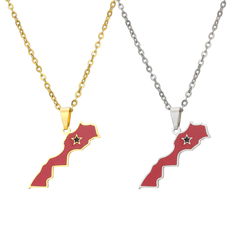 Collar con colgante de esmalte marroquí geométrico minimalista de acero inoxidable con cadena O para uso unisex