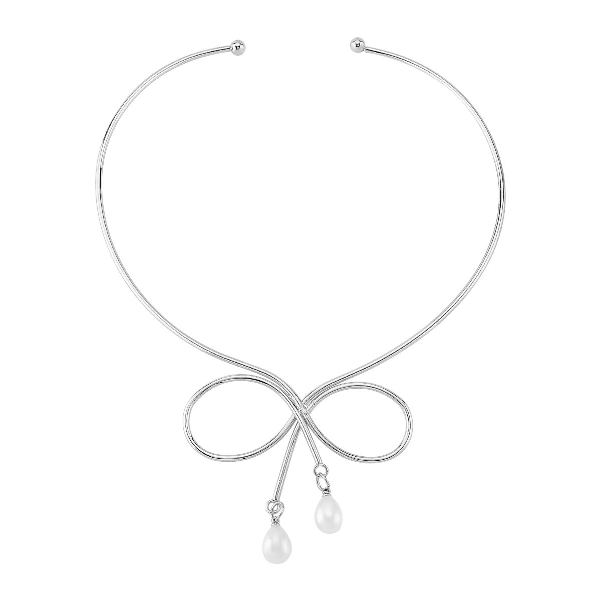 Minimalist Pearl Bow Geometric Open Collar Necklace for Women Made of Iron with Simulated Pearl Accents