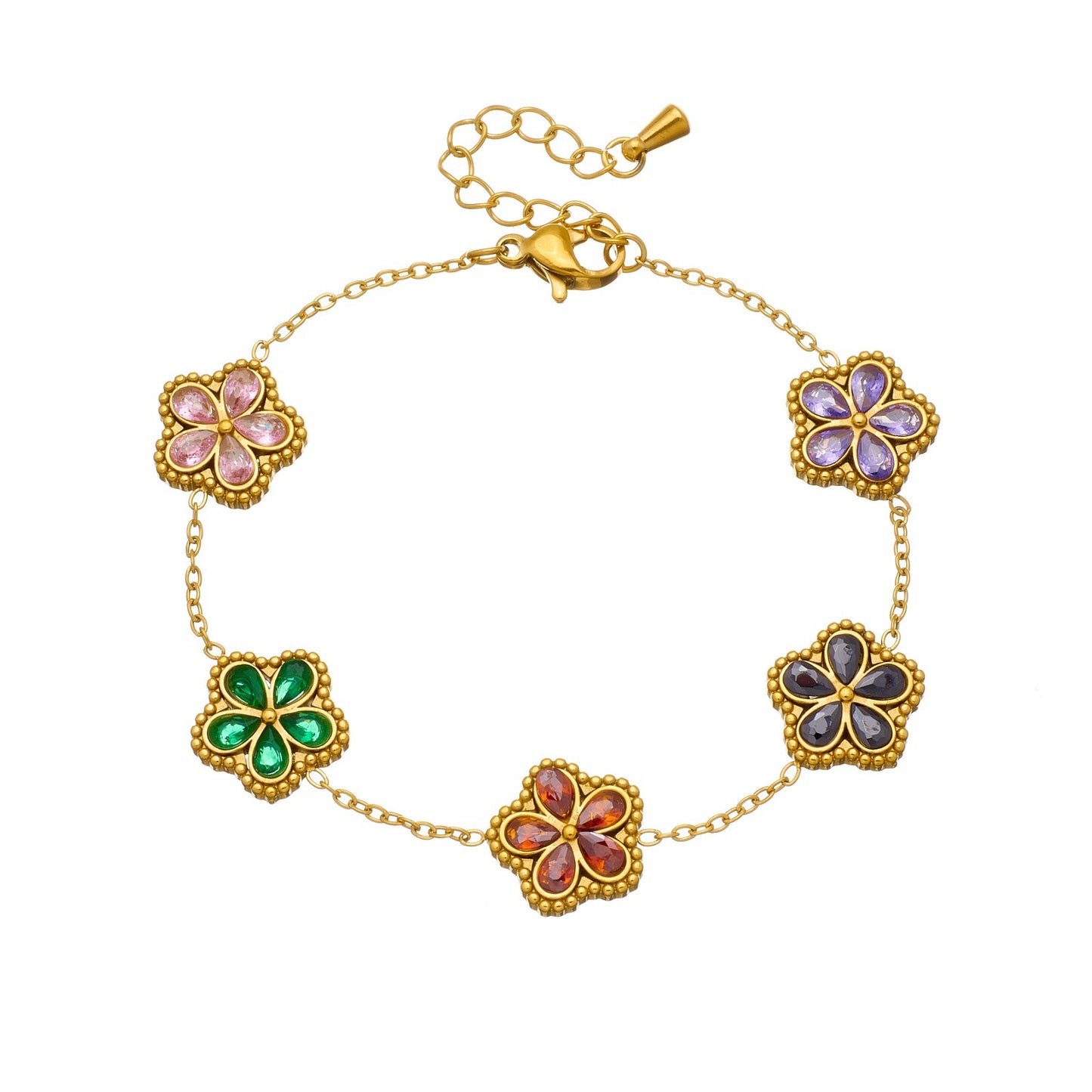 Sweet Gold Plated Stainless Steel Floral Cubic Zirconia Bracelet