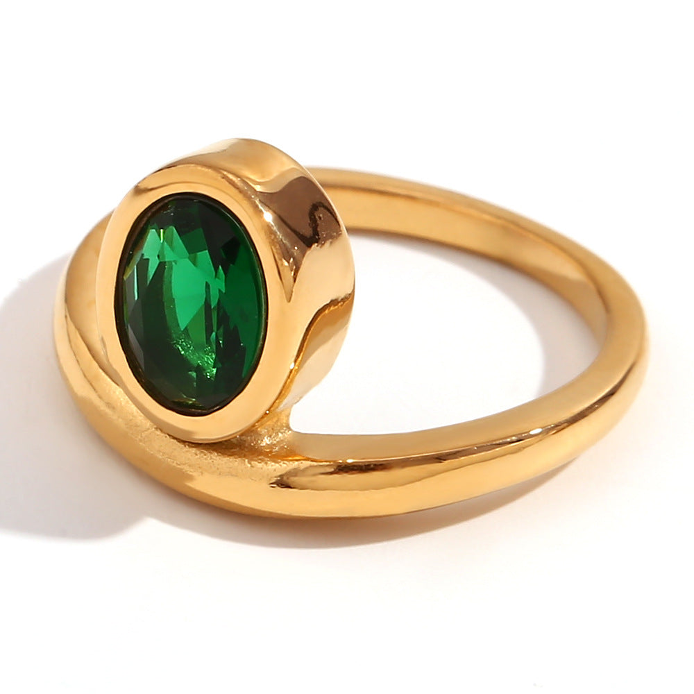 Anello Minimalista a Corona Ovale con Zirconi da Donna in Acciaio Inossidabile Placcato Oro 18K