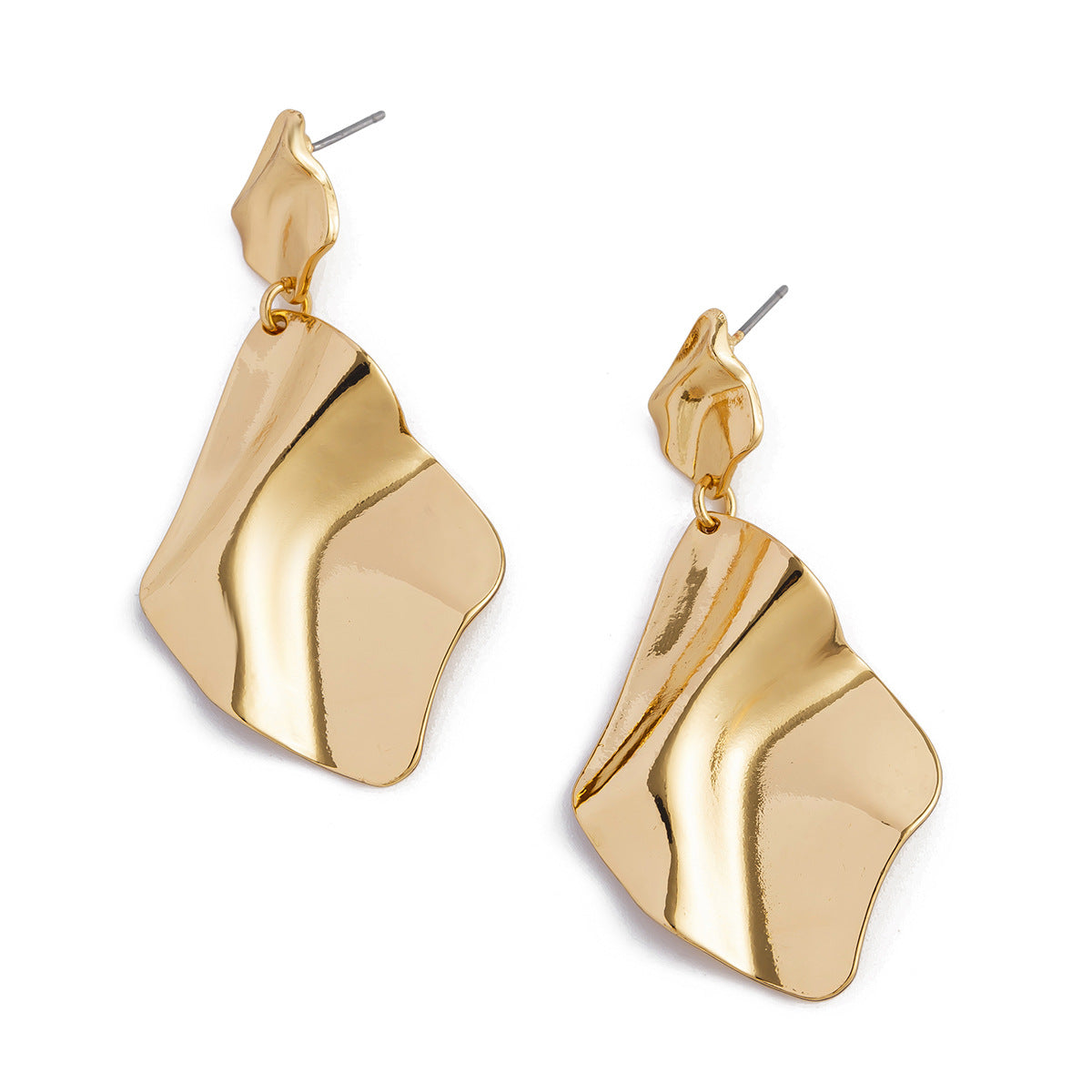 Orecchini geometrici minimalisti da donna con texture metallica e design a girasole irregolare