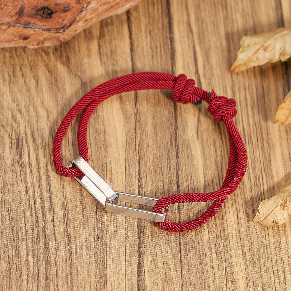 Hip-hop Mixed Materials Plated Adjustable Double Ring Braided Bracelet