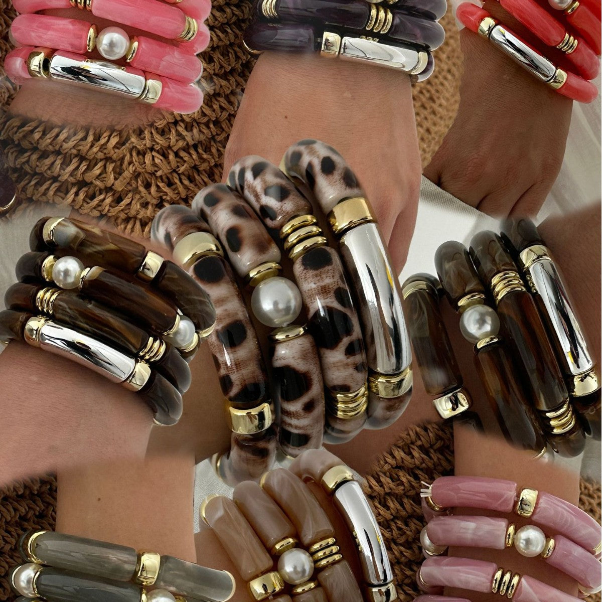 Fashion Vintage Geometric Acrylic Drip Oil Curved Tube Bracelet