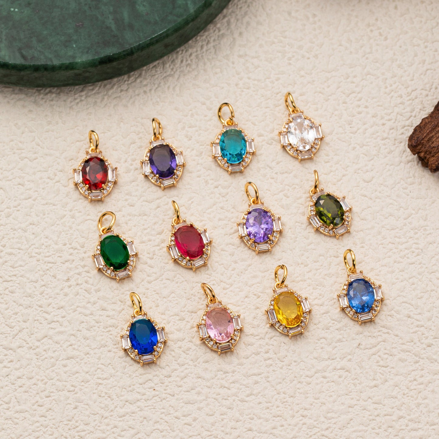 Minimalist Oval Geometric Brass Pendant with Cubic Zirconia December Birthstone for Women