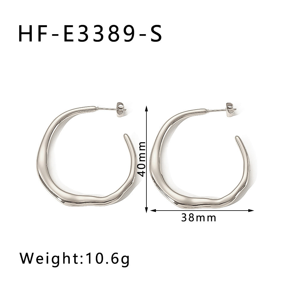 Irregular C-Shaped Stainless Steel Earrings with 18K Gold Plating, Minimalist Fashion Ear Cuffs for Women