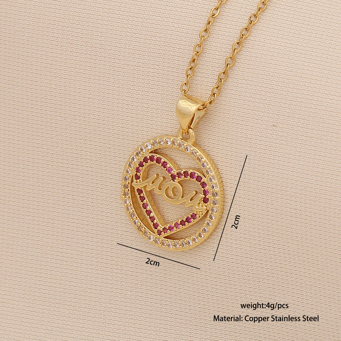 Minimalist Heart-Shaped Stainless Steel Necklace for Women with 'MOM' Letter Pendant and Delicate Clavicle Chain