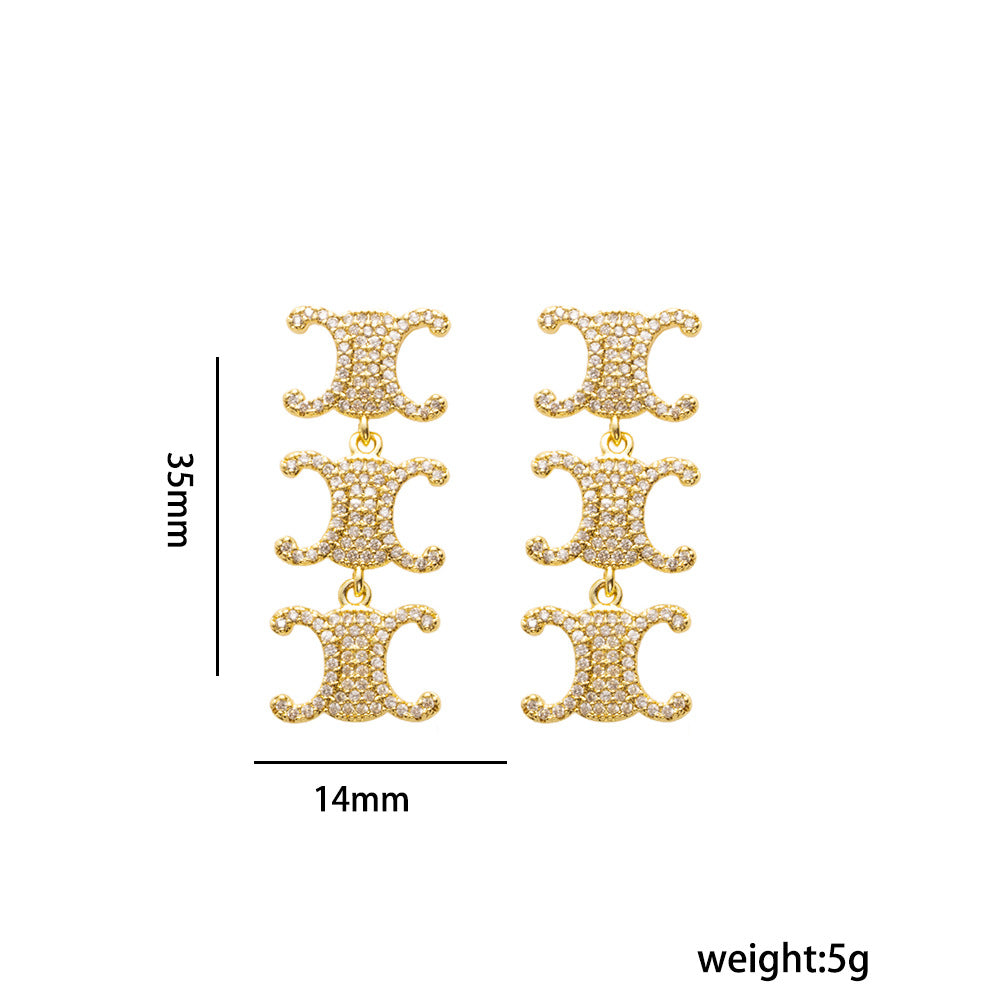 Luxury Minimalist Letter-Shape Gold-Plated Copper Stud Earrings for Women with Hypoallergenic Finish